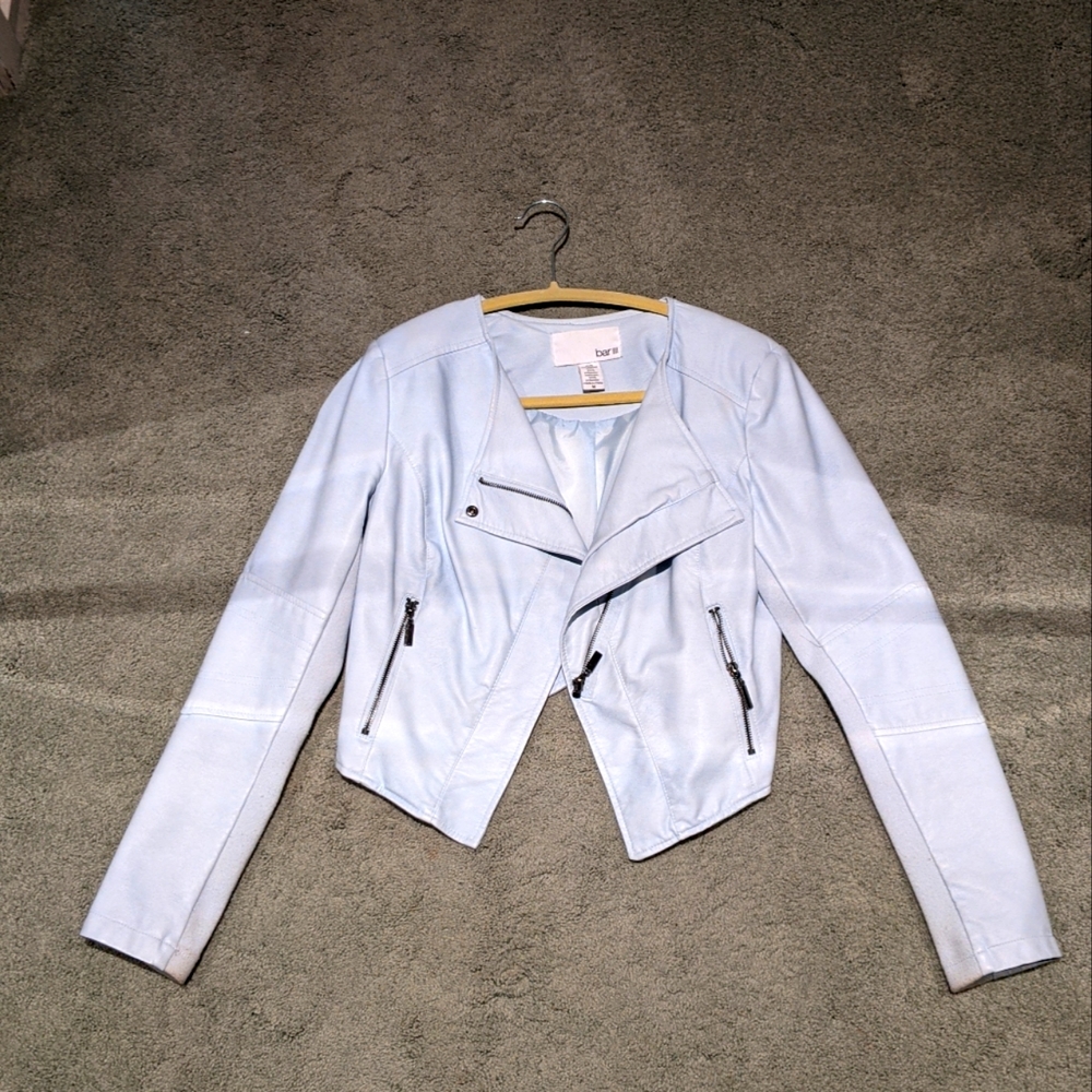 Bar III Baby Blue Vegan Leather Jacket Size M